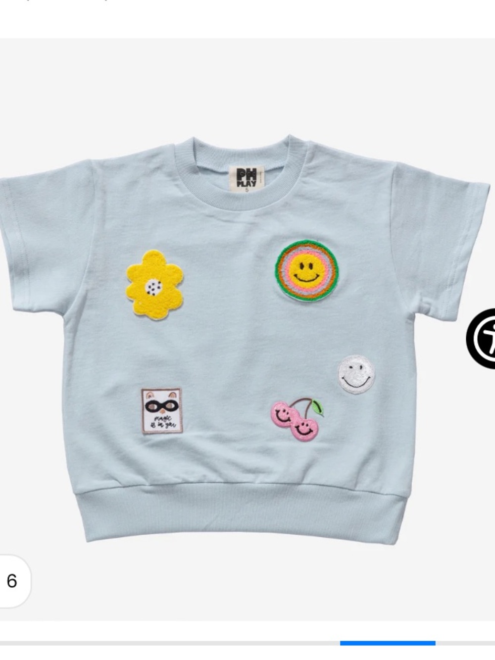 Kids Light Blue Short Sleeve Tee with Playful Patch Accents